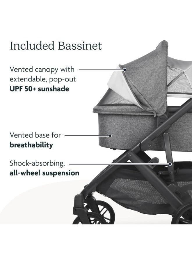 Vista V2 Stroller Convertible Single - To - Double System/Bassinet, Toddler Seat, Bug Shield, Rain Shield, And Storage Bag Included/Jake (Charcoal/Carbon Frame/Black Leather)