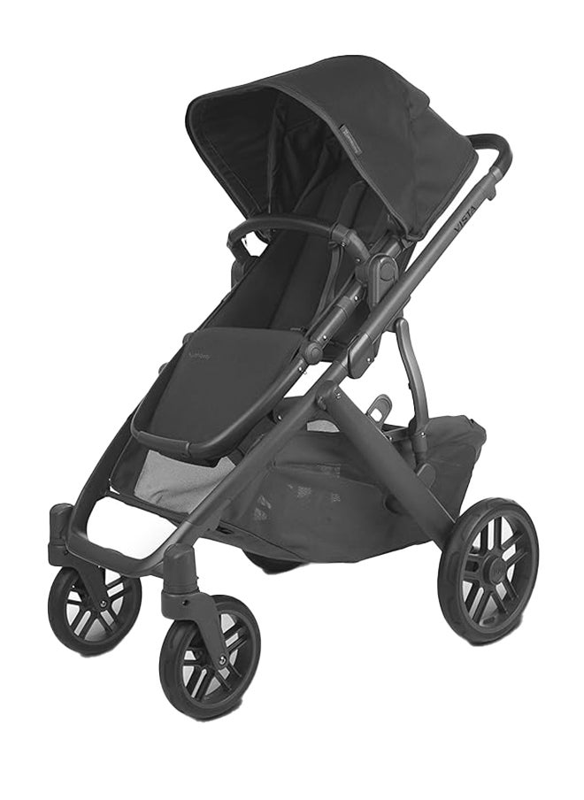 Vista V2 Stroller Convertible Single - To - Double System/Bassinet, Toddler Seat, Bug Shield, Rain Shield, And Storage Bag Included/Jake (Charcoal/Carbon Frame/Black Leather)