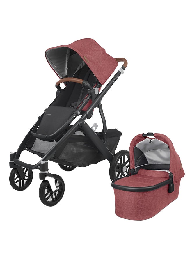 Vista V2 Stroller Convertible Single To Double System/Bassinet, Toddler Seat, Bug Shield, Rain Shield, And Storage Bag Included Lucy (Rosewood Melange/Carbon Frame/Saddle Leather)