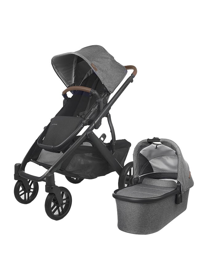 Vista V2 Convertible Stroller Grey Son Charcoal Melange With Carbon Frame And Saddle Leather, Durable And Stylish Double Stroller