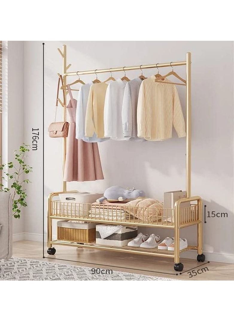 Clothes Rack Clothing Rack Garment Rack Rolling Organizer with Wheels Bottom Shelves Double Tiers for Multipurpose (gold)