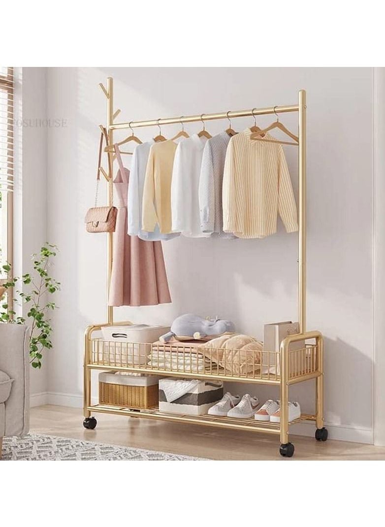 Clothes Rack Clothing Rack Garment Rack Rolling Organizer with Wheels Bottom Shelves Double Tiers for Multipurpose (gold)