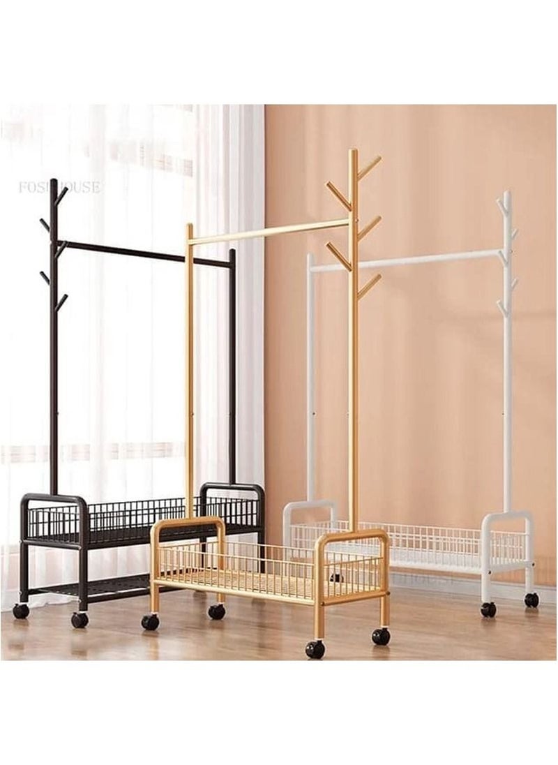 Mobile Clothes Stand With Wheels Sturdy Metal Clothes Rail Heavy Duty Garment Rack Free Standing Clothes Rack With 2 Tier Bottom Shelves