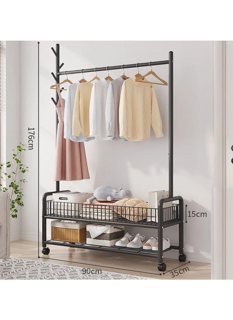 Clothes Rack Clothing Rack Garment Rack Rolling Organizer with Wheels Bottom Shelves Double Tiers for Multipurpose