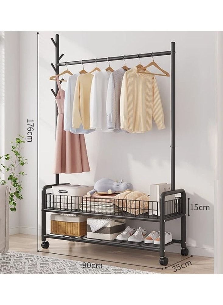 Clothes Rack Clothing Rack Garment Rack Rolling Organizer with Wheels Bottom Shelves Double Tiers for Multipurpose