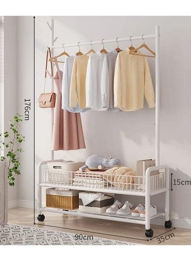 Clothes Rack Clothing Rack Garment Rack Rolling Organizer with Wheels Bottom Shelves Double Tiers for Multipurpose (White)