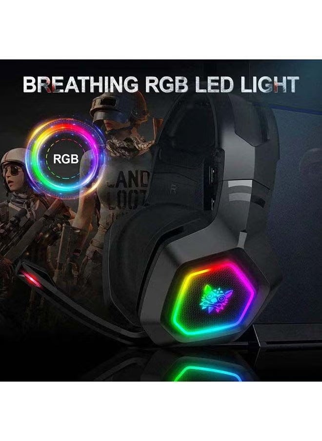 Onikuma K10 Gaming Headset with Surround Sound Pro Noise Canceling Gaming Headphones with Mic & RGB LED Light