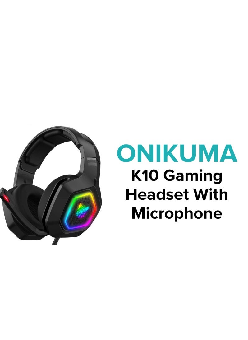 Onikuma K10 Gaming Headset with Surround Sound Pro Noise Canceling Gaming Headphones with Mic & RGB LED Light