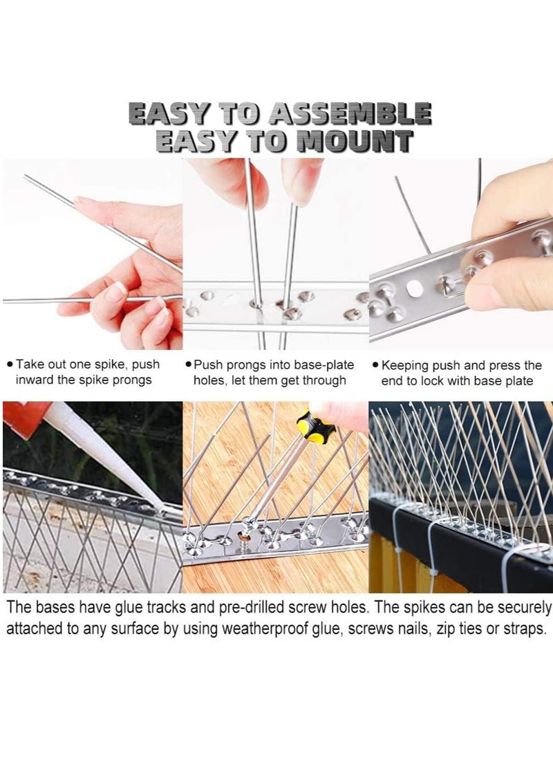 Stainless Steel Bird Spikes for Pigeons and Other Small Birds - No Plastic - Anti Bird Repellent Spikes Control Kit Assembled Spikes 50 Centimetre (Pack of 5)