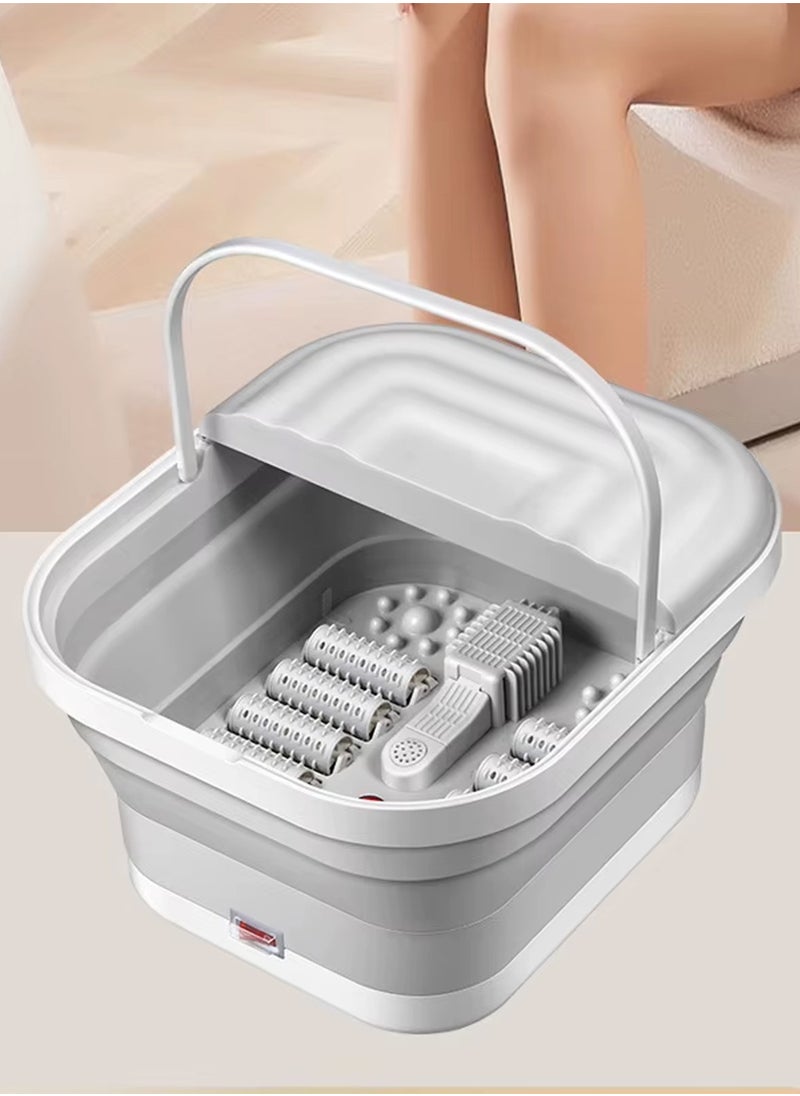 Electric Roldable Foot Spa Infrared Vibrating Bath Massager Soothing Rollers Collapsible Foot Spa Bath Pedicure with Heat / Greyish White