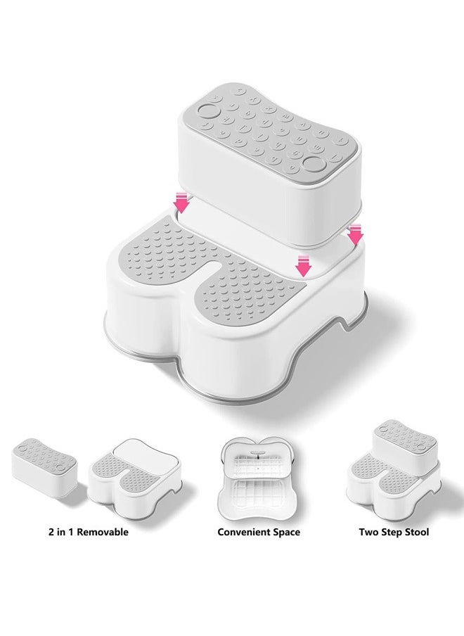 2 in 1 Step Stools for Kids and Adults Toddler Step Stool for Toilet Potty Training Detachable Potty Stools with ABC and Handles  Anti Slip Stackable Double Up Two Foot Step Stool