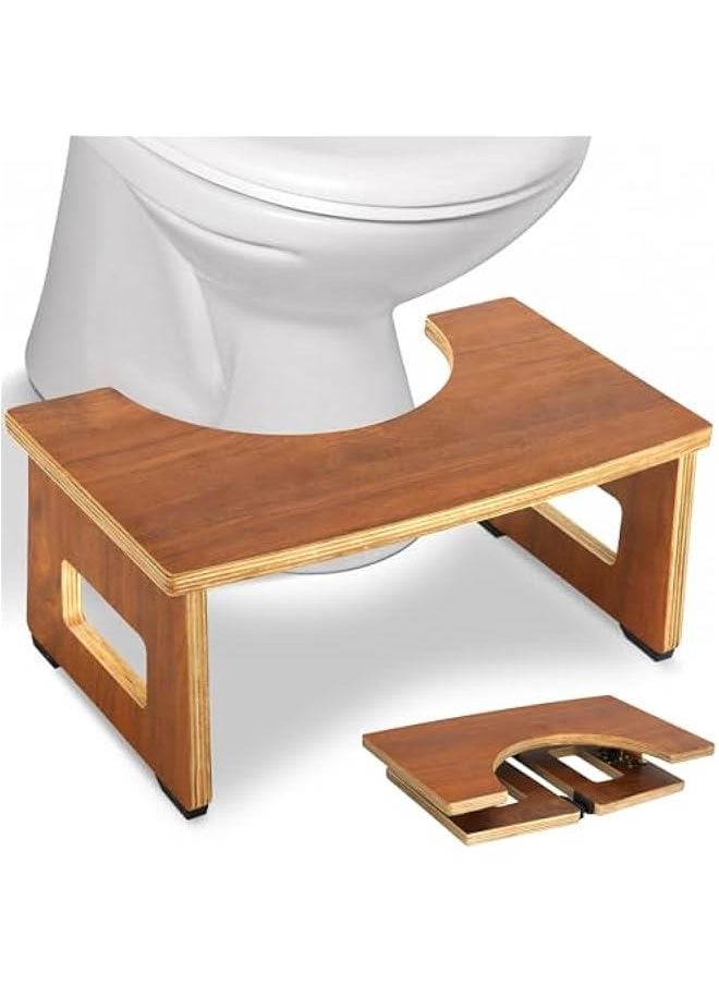 Foldable Toilet Potty Stool for Adults, 7 Inches Wood Portable Squatting Poop Foot Stool for Bathroom, Collapsible Non-Slip Toilet Step Stool Poop Stool- Gifts for Kids Seniors, Walnut Color