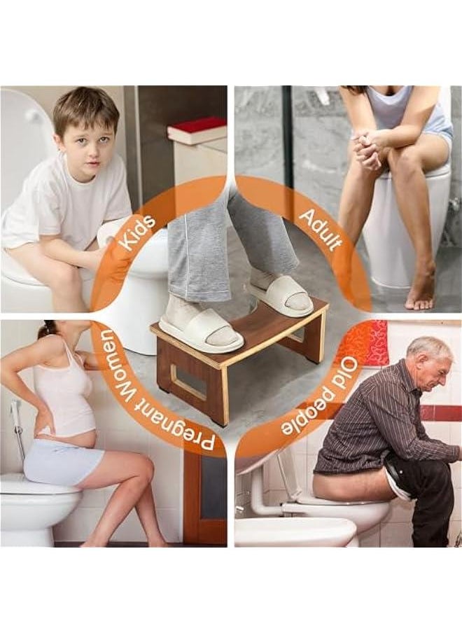 Foldable Toilet Potty Stool for Adults, 7 Inches Wood Portable Squatting Poop Foot Stool for Bathroom, Collapsible Non-Slip Toilet Step Stool Poop Stool- Gifts for Kids Seniors, Walnut Color