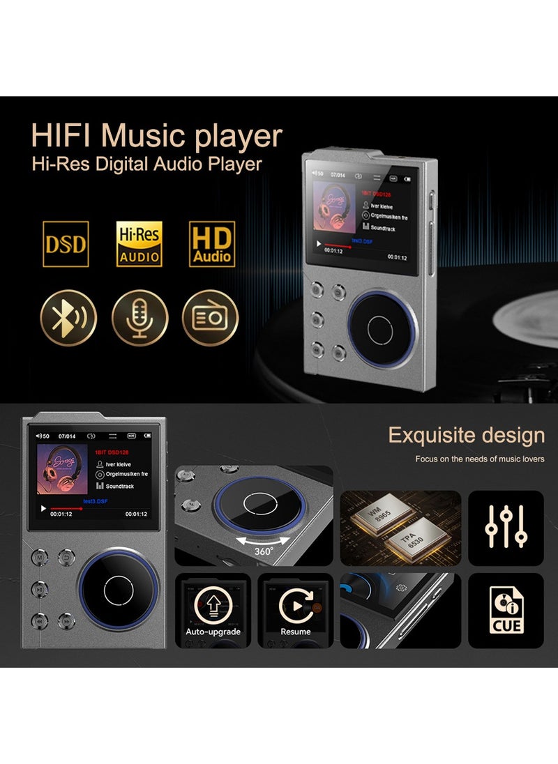 HiFi MP3 Player with Bluetooth5.3, 2.4in HD Screen, High Resolution Lossless Sound Digital Audio Music Player, 1500mAh Portable Audio Player with ALPS Scroll Control, for Sports