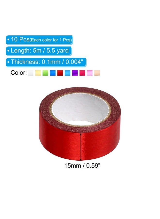 Metallic Washi Tape 15Mm X 5M, 10 Pack Art Paper Mirror Masking Foil Sticker Self-Adhesive For Diy Art Craft Wrapping Wedding Decoration, 10 Colors