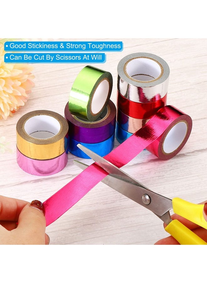 Metallic Washi Tape 15Mm X 5M, 10 Pack Art Paper Mirror Masking Foil Sticker Self-Adhesive For Diy Art Craft Wrapping Wedding Decoration, 10 Colors