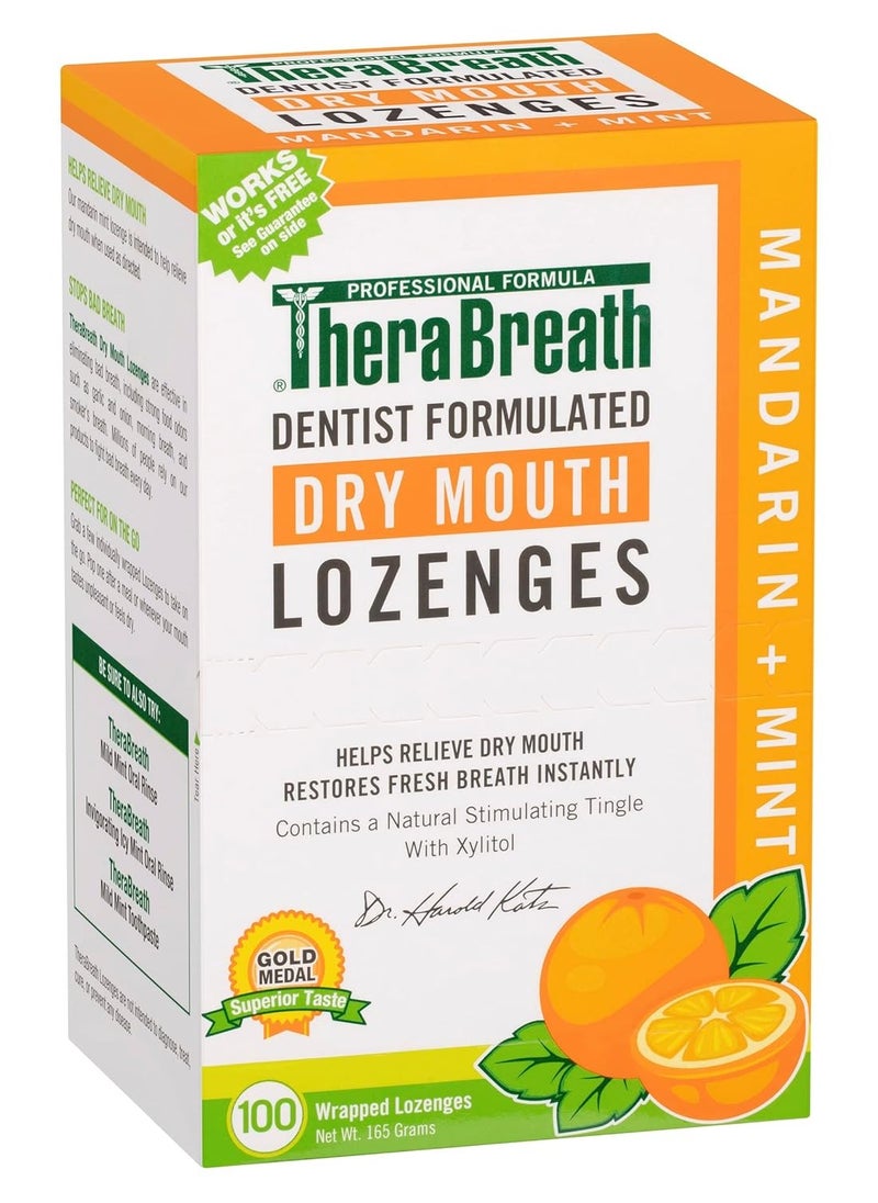 TheraBreath Dry Mouth ZINC Lozenges, Mandarin Mint Flavor, 100 Lozenges