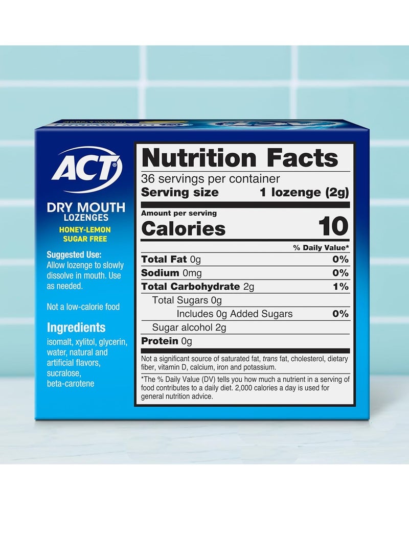 ACT Dry Mouth Lozenges With Xylitol, 36-Count, Sugar Free Honey-Lemon