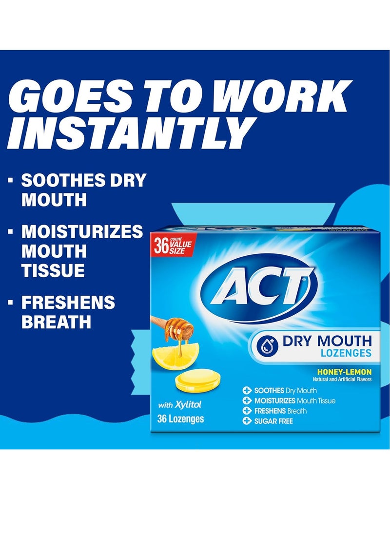 ACT Dry Mouth Lozenges With Xylitol, 36-Count, Sugar Free Honey-Lemon