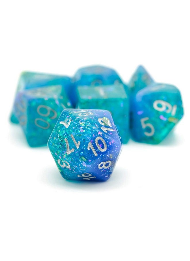 7 Pcs Dnd Dice, Polyhedral Dice Set Filled With Shiny Glitters, D&D Dice For Dungeons And Dragons Pathfinder Rpg Mtg (Blue/Green)