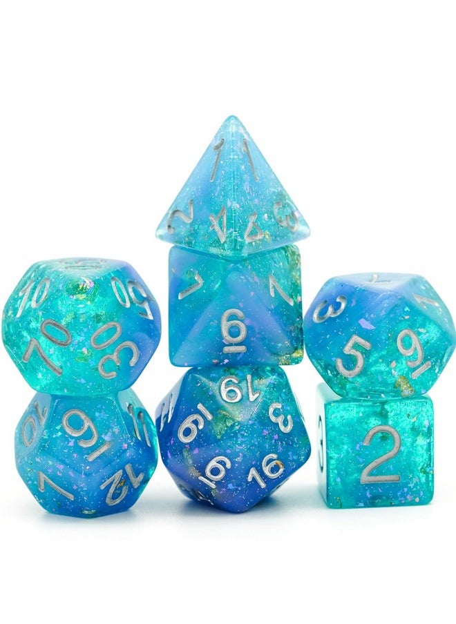 7 Pcs Dnd Dice, Polyhedral Dice Set Filled With Shiny Glitters, D&D Dice For Dungeons And Dragons Pathfinder Rpg Mtg (Blue/Green)