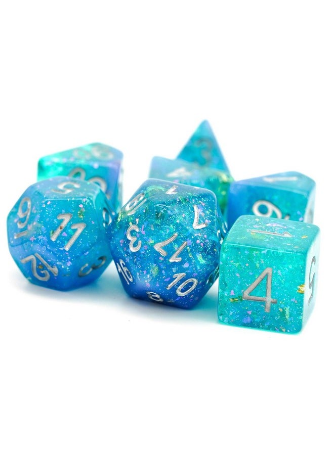 7 Pcs Dnd Dice, Polyhedral Dice Set Filled With Shiny Glitters, D&D Dice For Dungeons And Dragons Pathfinder Rpg Mtg (Blue/Green)