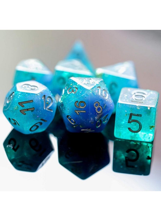 7 Pcs Dnd Dice, Polyhedral Dice Set Filled With Shiny Glitters, D&D Dice For Dungeons And Dragons Pathfinder Rpg Mtg (Blue/Green)