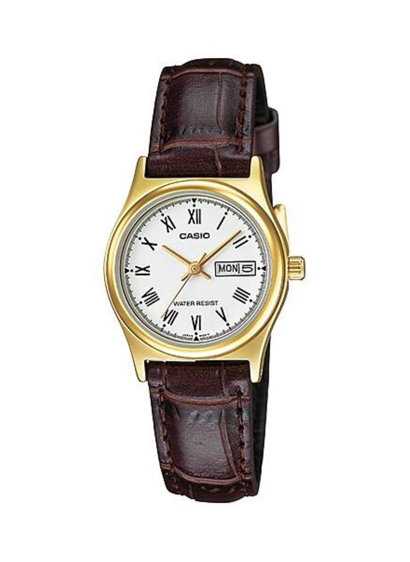 Leather Band Quartz Couple Watch With Day & Date MTP/LTP-V006GL-7B