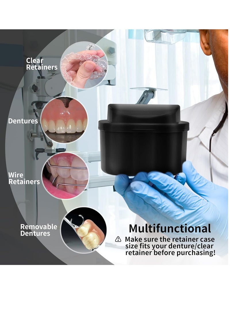 Annhua Denture Cup Retainer Cleaning Case Denture Soaking Container With Strainer Basket, Denture Cups For Soaking Dentures Mouthguard Storage Holder - Leak Proof And Lid Waterproof - Black