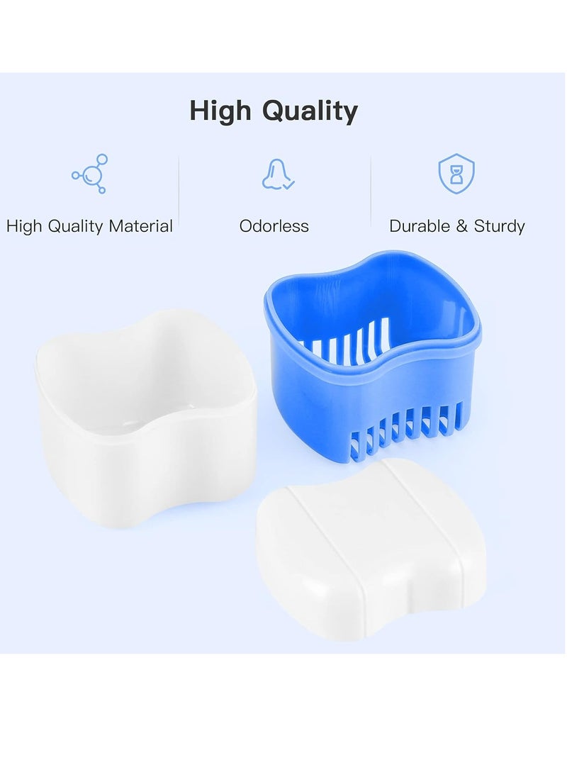 Denture Case Orthodontic Retainer Holder Mouth Guard Night Case, Denture Bath Cleaning Soaking Cup with Strainer and Lid (Blue)