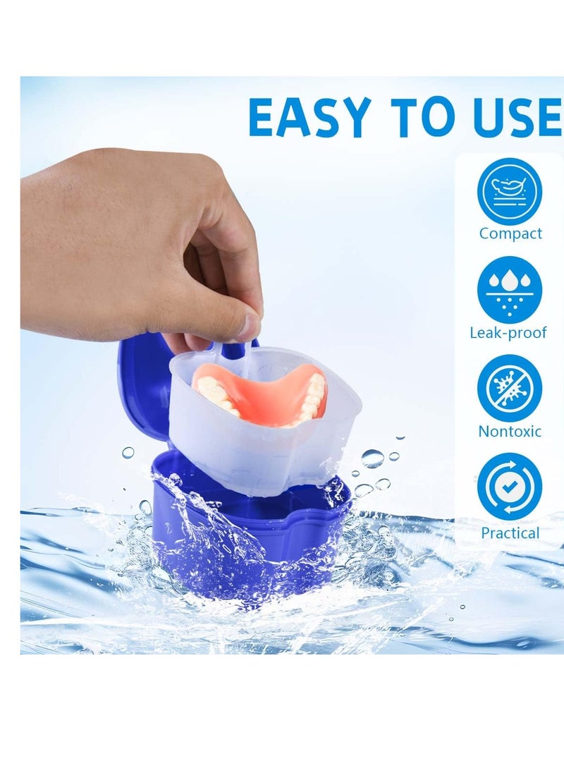 2 Pack Colors Denture Bath Case Cup Box Holder Storage Soak Container with Strainer Basket for Travel Cleaning (Light Blue and Blue)