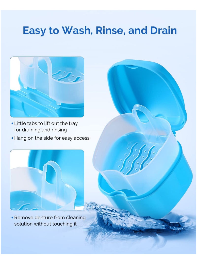 JMU Denture Case Denture Cup with Lid Orthodontic Retainer Case with Strainer Basket Tray Denture Cups for Soaking Dentures