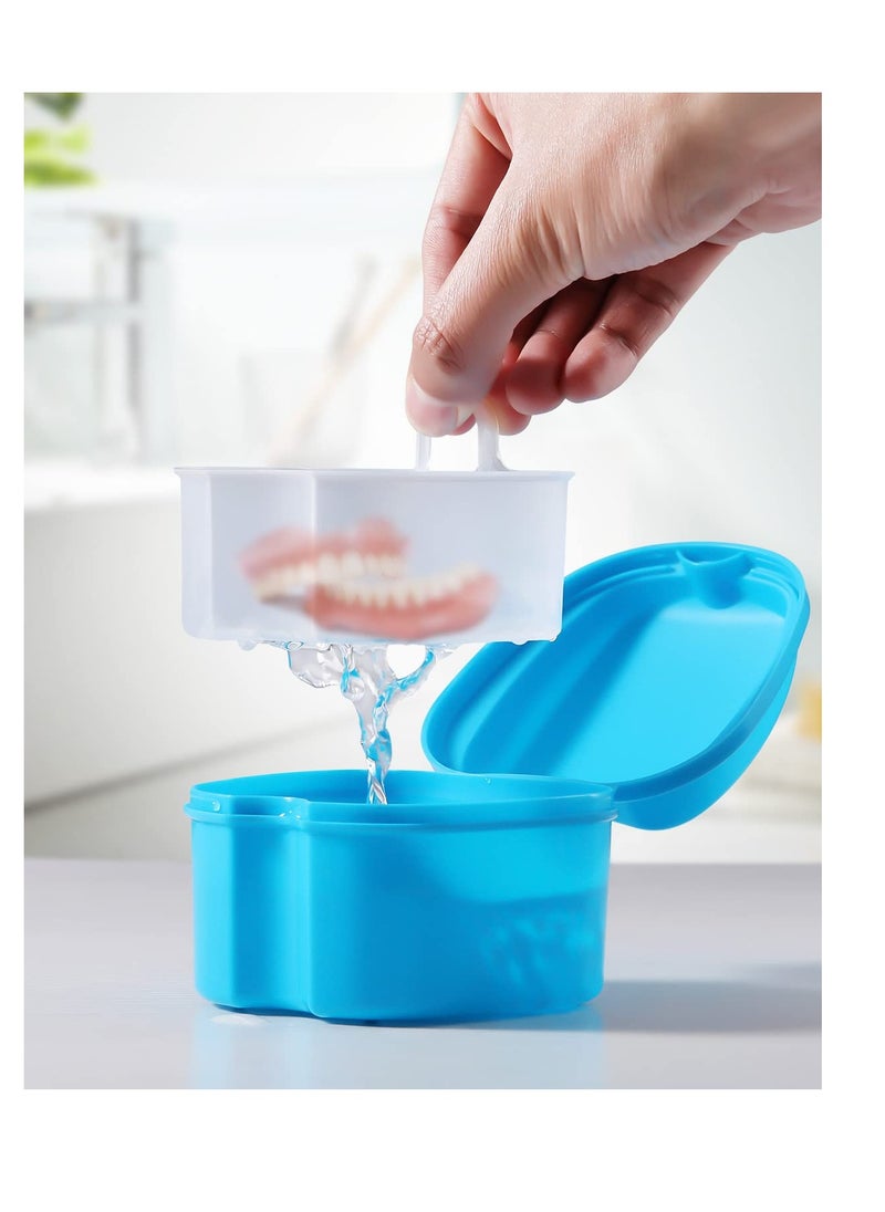 JMU Denture Case Denture Cup with Lid Orthodontic Retainer Case with Strainer Basket Tray Denture Cups for Soaking Dentures