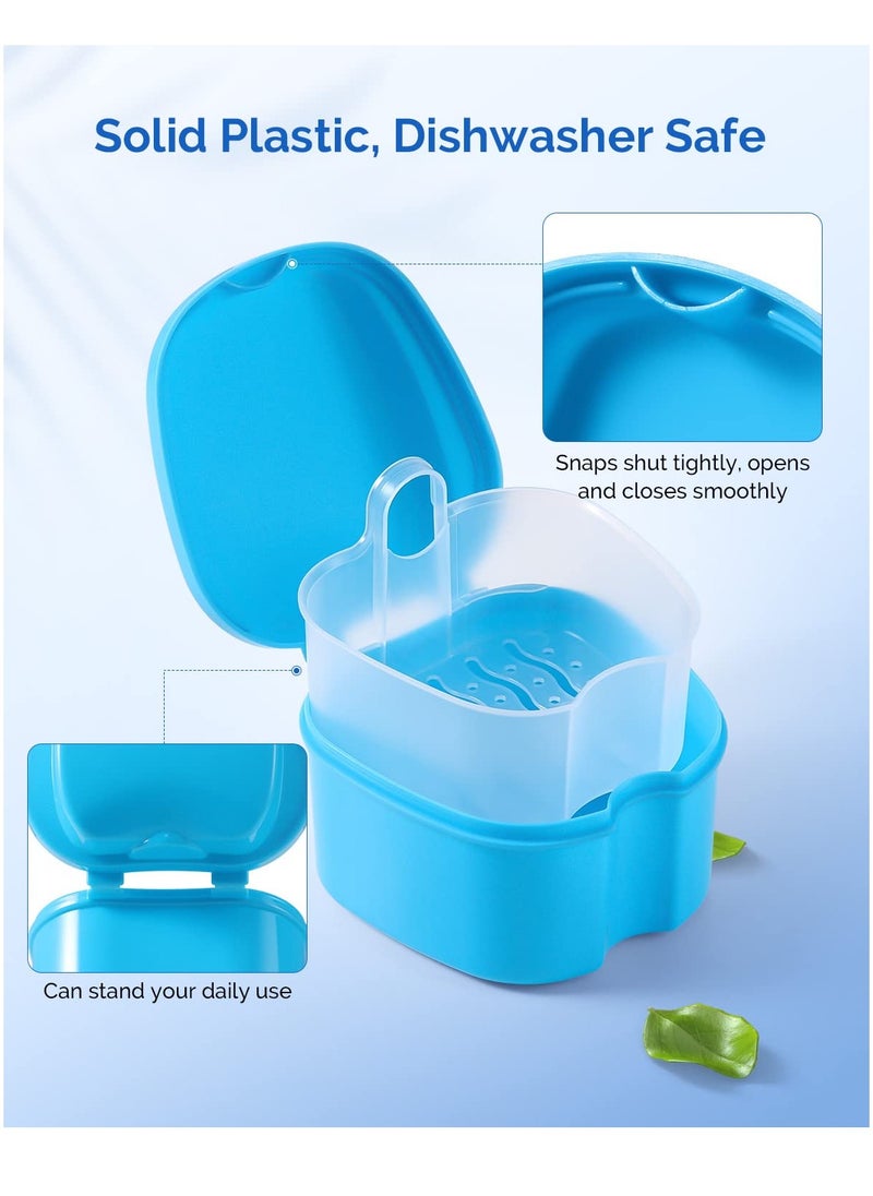 JMU Denture Case Denture Cup with Lid Orthodontic Retainer Case with Strainer Basket Tray Denture Cups for Soaking Dentures