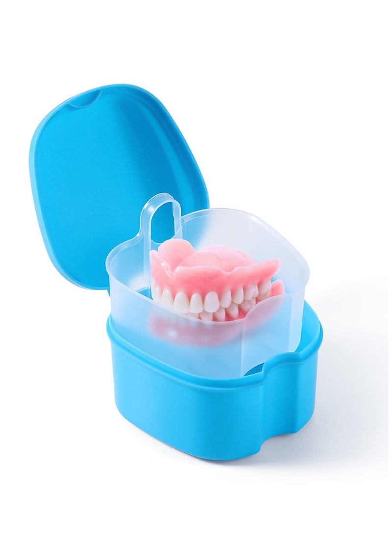 JMU Denture Case Denture Cup with Lid Orthodontic Retainer Case with Strainer Basket Tray Denture Cups for Soaking Dentures