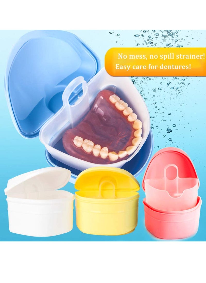 Denture Bath Box Cup, Complete Clean Care for Dentures, Clear Braces, Mouth Guard, Night Guard & Retainers,Traveling (Navy Blue & Blue)