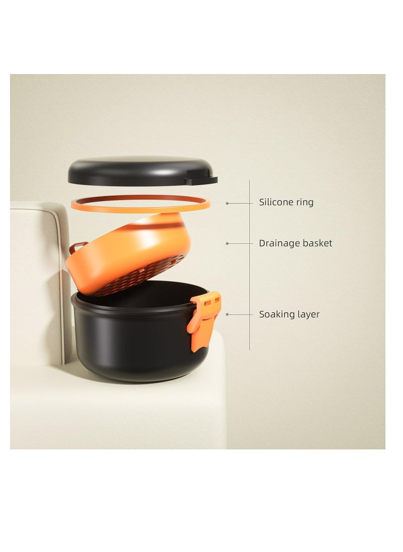 ARGOMAX Leak Proof Retainer Cleaner Case, Denture Cups for Soaking Dentures, Denture Travel Case (Black + Orange).