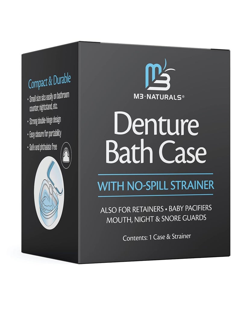 Denture Bath Case and Retainer Case FSA HSA Approved Denture Bath Cup for Invisalign Retainers Mouthguards Dentures Cleaner Kit with Strainer Spill-Free Portable Retainer Cleaner Case by M3 Naturals