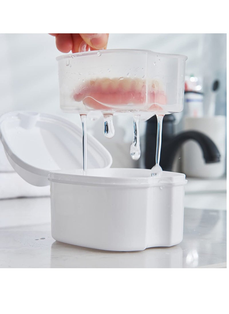 GXXMEI 3PCS Denture Case, Denture Cup with Strainer, Denture Bath Box Case False Teeth Storage Box with Basket Net Container Holder for Travel