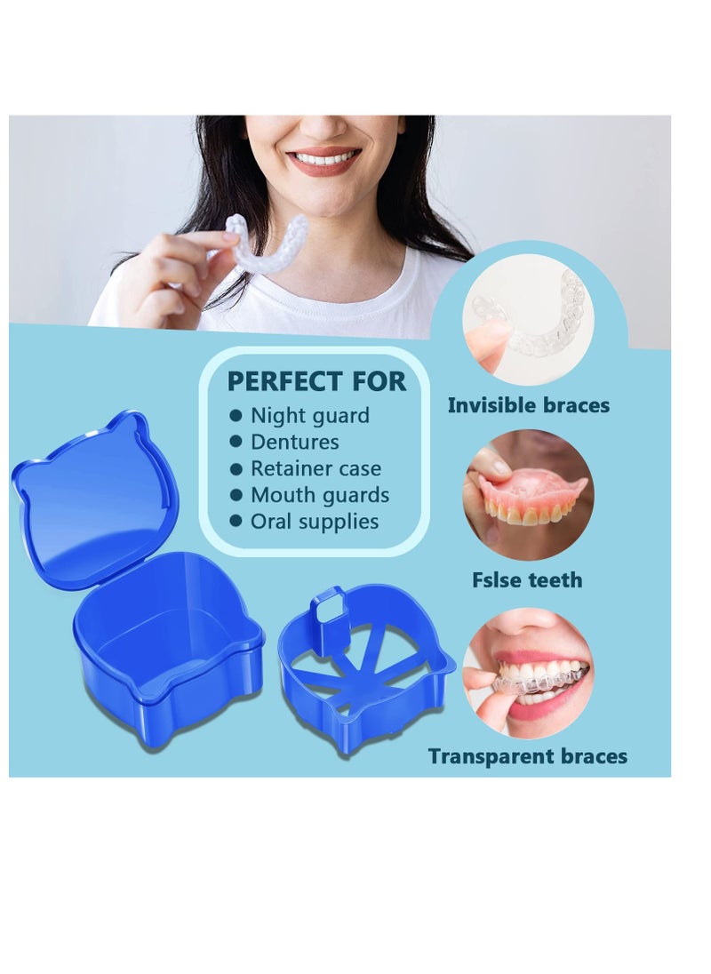 Denture Case, Denture Cup With Strainer For Dentures, Retainers, Night Guard & Mouth Guard, Retainer Case, Portable Denture Bath For Traveling & Daily Cleaning (Blue)