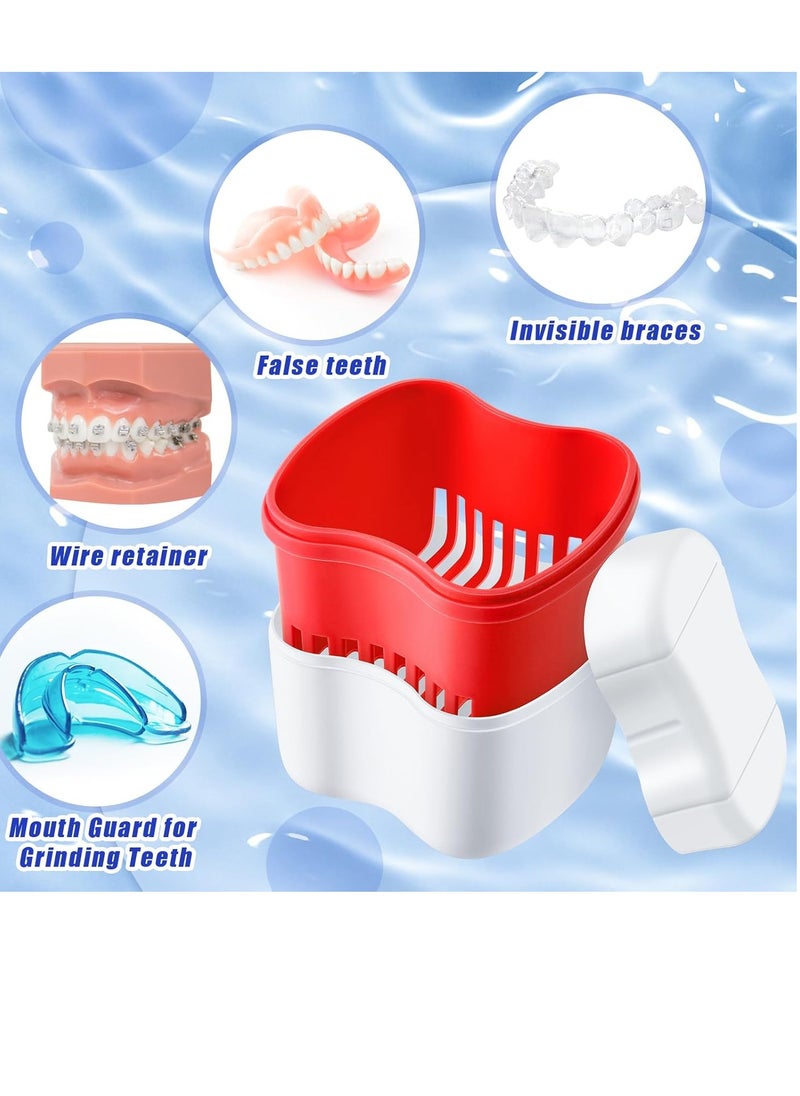 Patelai 2 Denture Cases Denture Bath Cups with 2 Denture Cleaner Brushes Retainer Cleaner Case Dentures Container Travel Retainer Case Braces Pacifier Storage