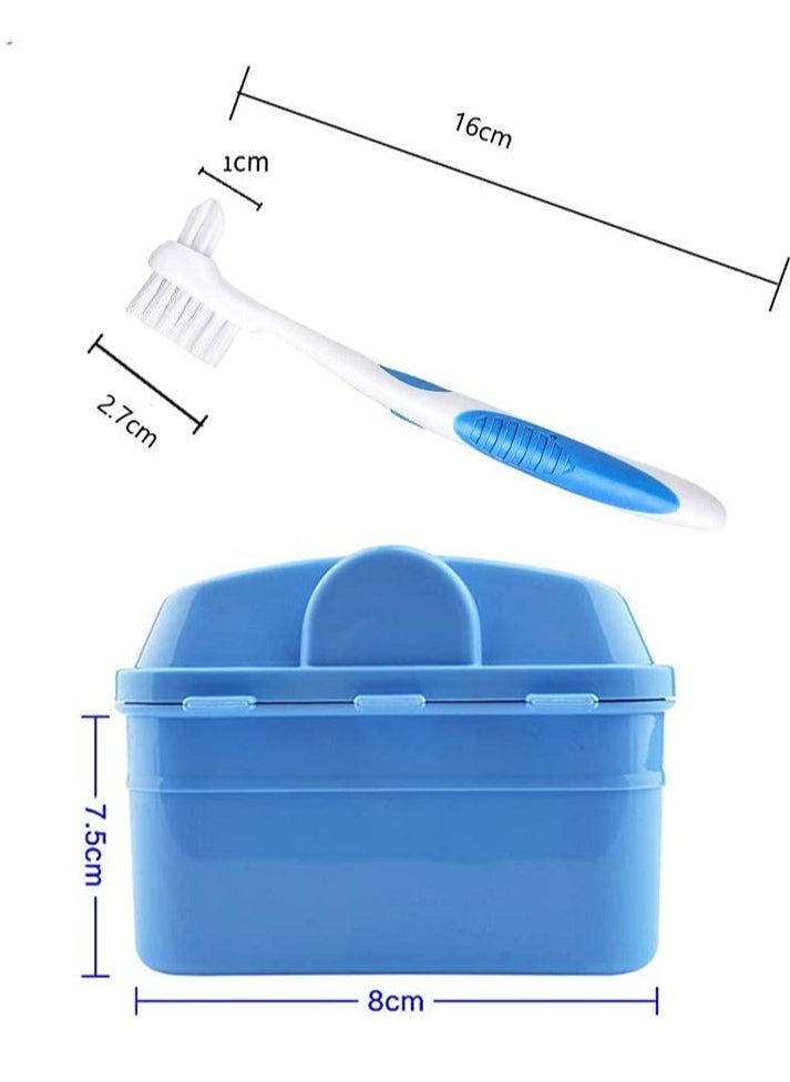 Y-Kelin Denture Retainer Cleaner Kit, Denture Cleaning Case with Denture Brush (Blue)