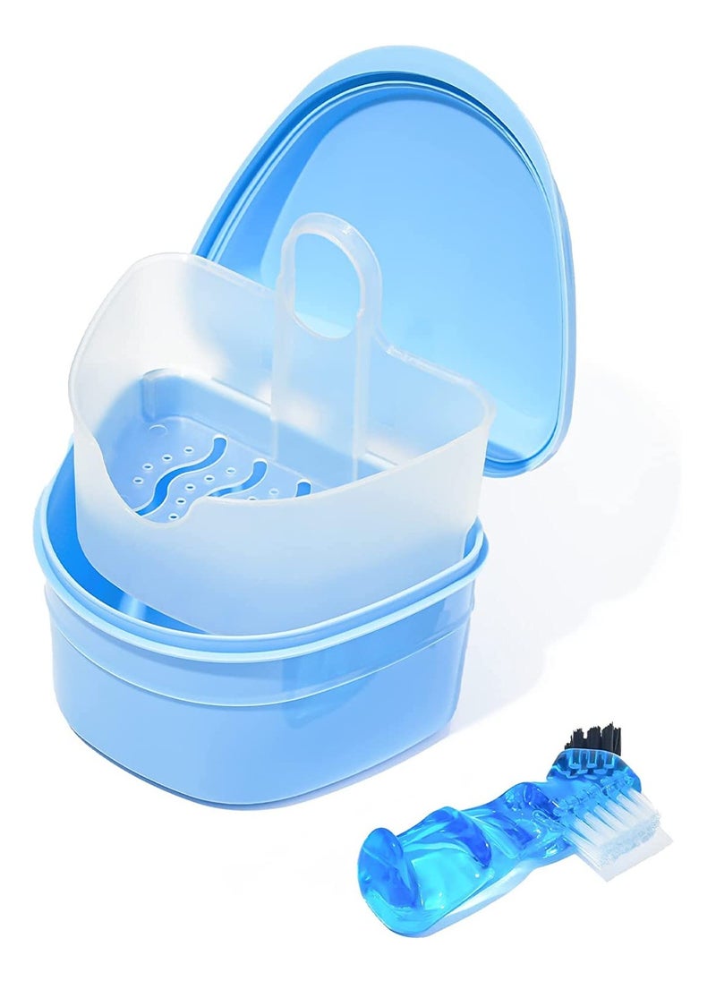 Y-Kelin Denture Retainer Cleaner Kit, Denture Cleaning Case with Denture Brush (Blue)