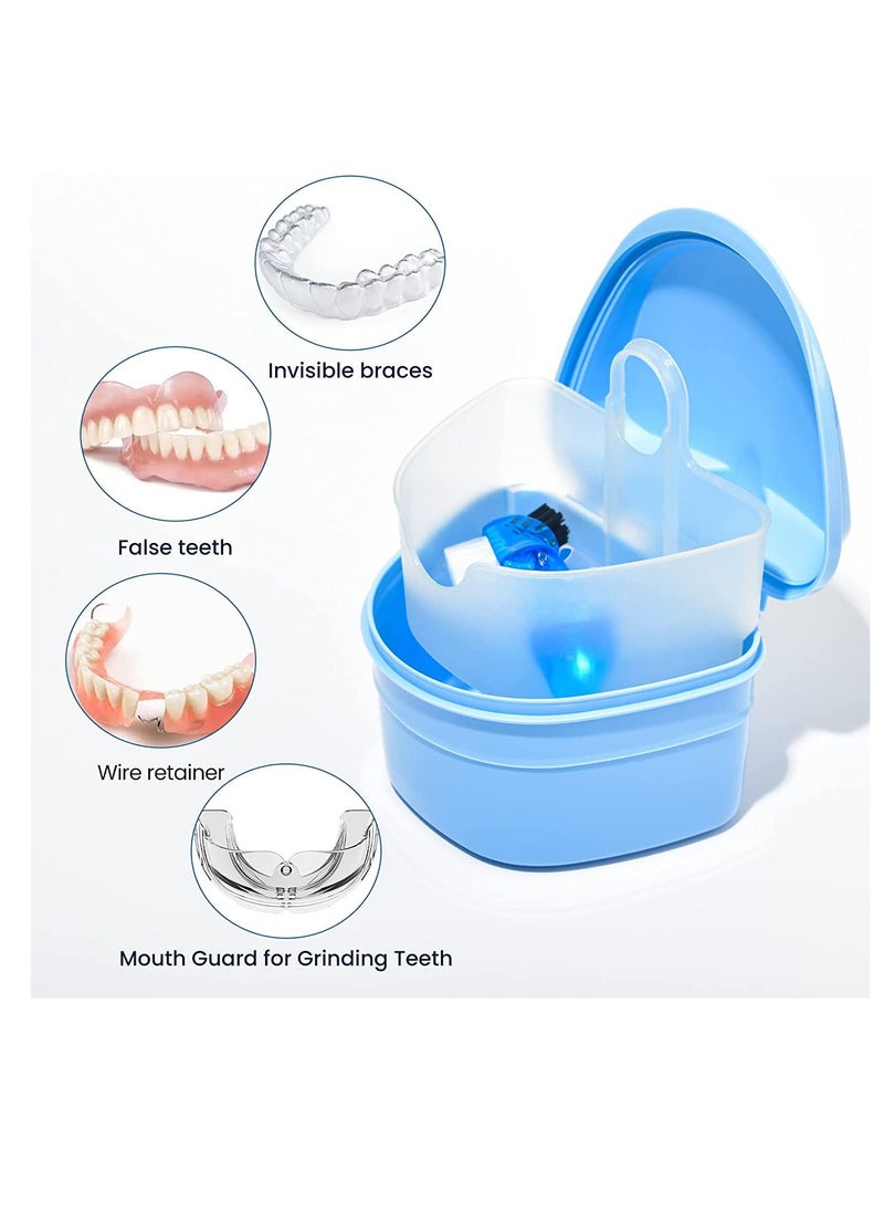 Y-Kelin Denture Retainer Cleaner Kit, Denture Cleaning Case with Denture Brush (Blue)