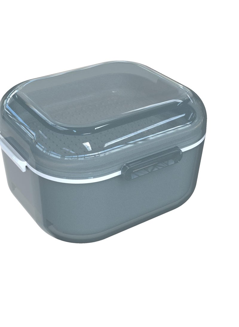 ARGOMAX Denture Case, Denture Cup for Soaking Dentures, Thorough Cleaning of Dentures, Retainer, Mouthguards, Clear Braces (Grey).