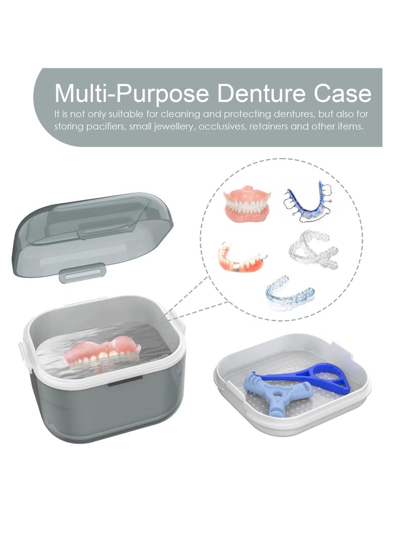 ARGOMAX Denture Case, Denture Cup for Soaking Dentures, Thorough Cleaning of Dentures, Retainer, Mouthguards, Clear Braces (Grey).