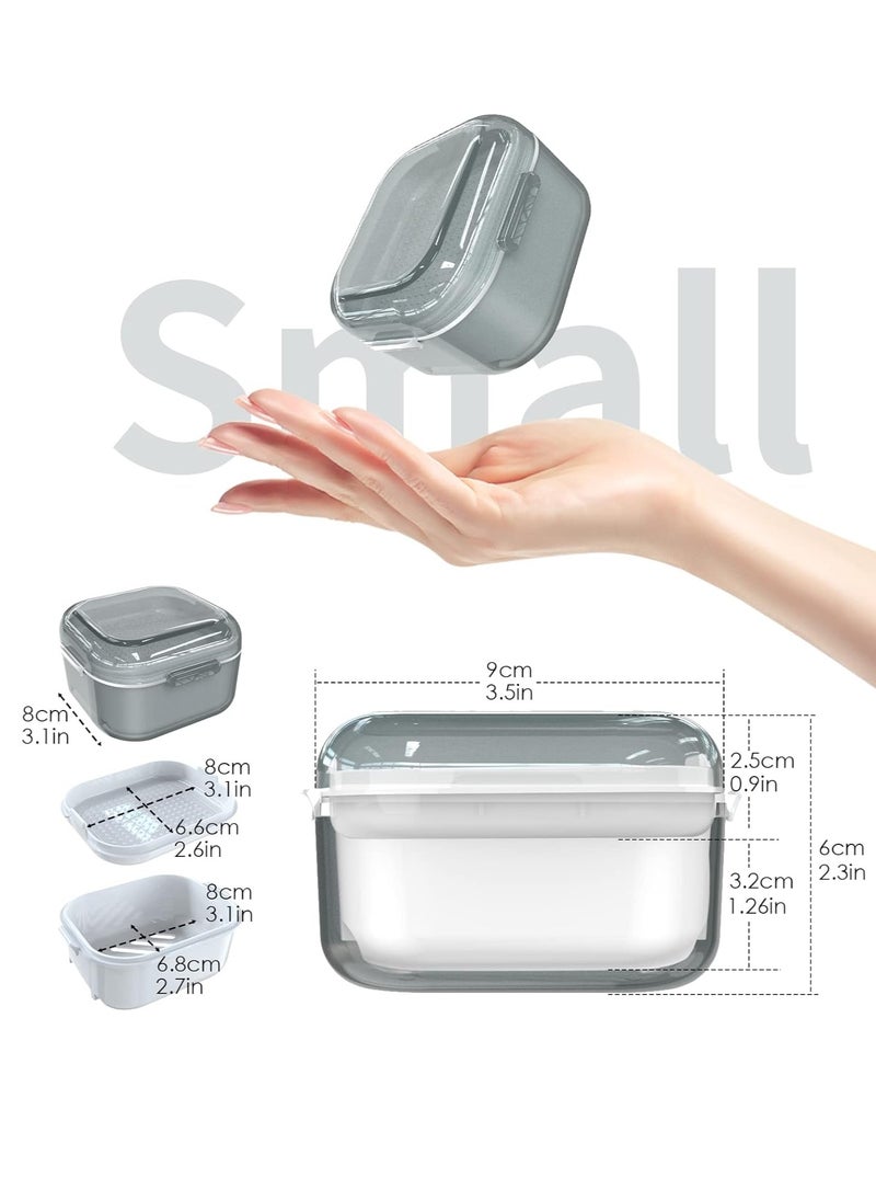 ARGOMAX Denture Case, Denture Cup for Soaking Dentures, Thorough Cleaning of Dentures, Retainer, Mouthguards, Clear Braces (Grey).