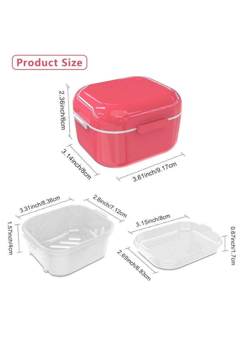 Denture Bath Retainer Case,Portable Soaking Denture Box, Denture Bath Case with Strainer, for Dentures and Braces (2 PACK)