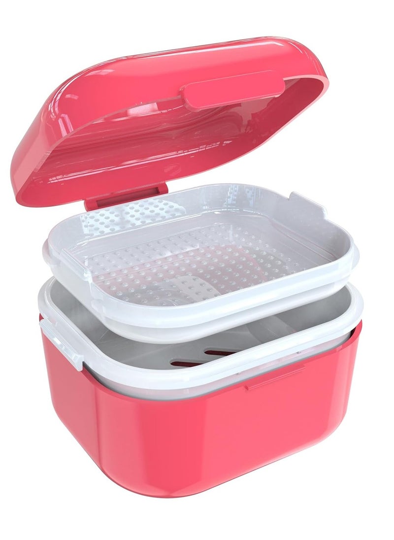 Denture Bath Retainer Case,Portable Soaking Denture Box, Denture Bath Case with Strainer, for Dentures and Braces (2 PACK)