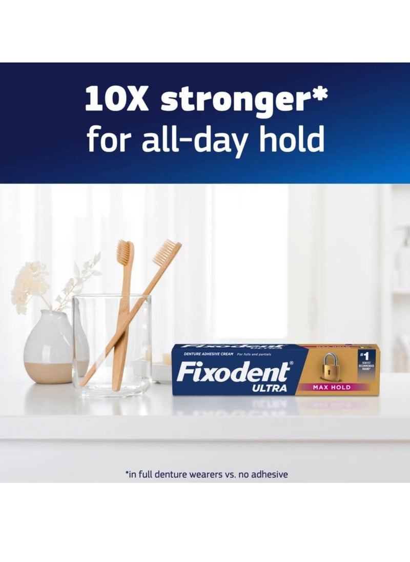 Fixodent Ultra Max Hold Secure Denture Adhesive Cream for Full and Partial Denture Wearers, 2.2oz (Pack of 4)